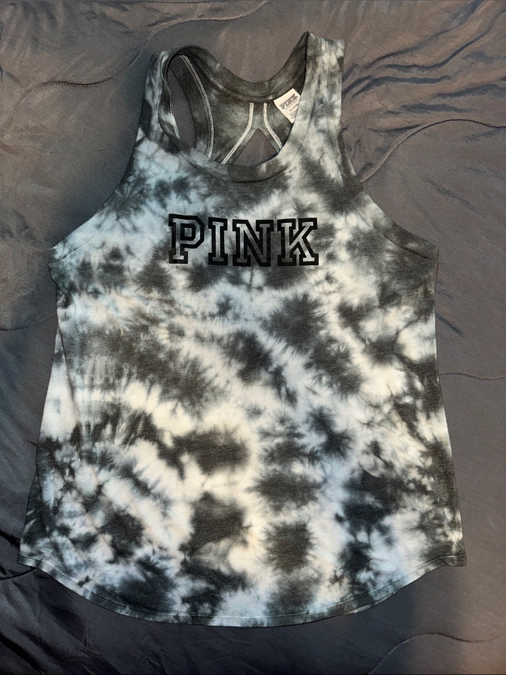 Victoria's Secret Black & White Tie-Dye Racerback Tank